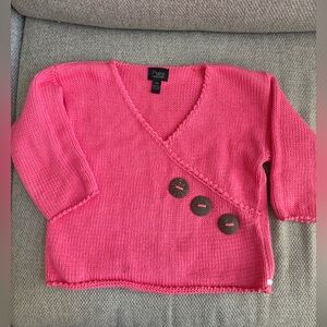 Pure V-Neck Pink Hand Knit Cotton Women's Sweater NWOT